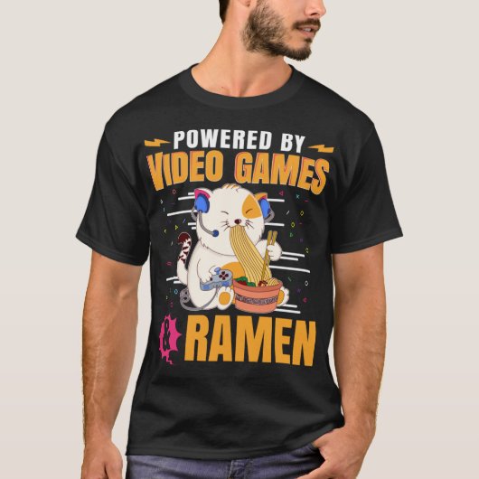 T-shirt Powered By Jeux Vidéo et Ramen Drôle cadeau Kawaii (Devant)