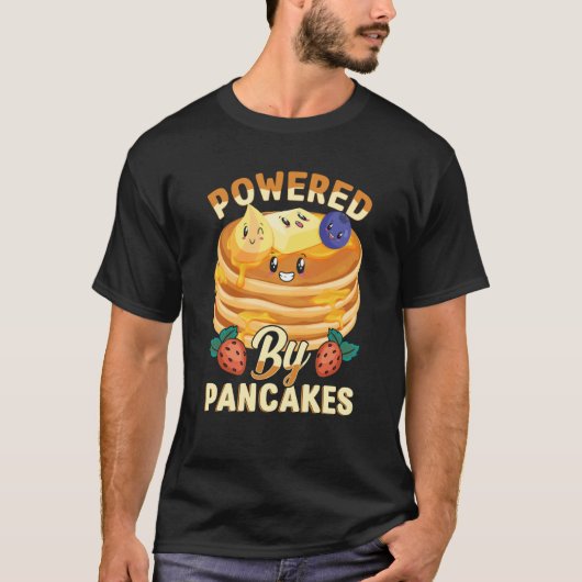 T-shirt Powered By Pancakes Pancake BlueBerry & Strawberry (Devant)