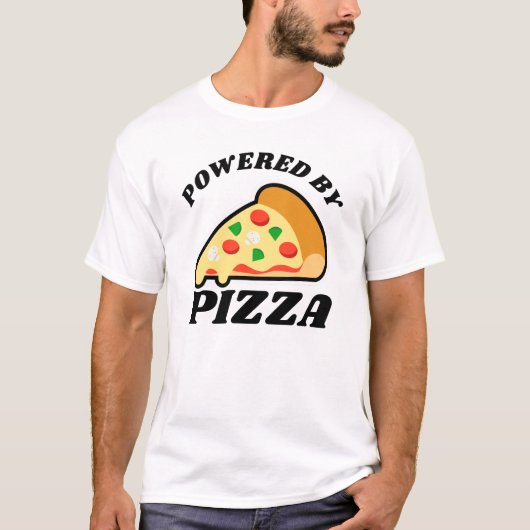 T-shirt 'Powered by Pizza' (Alimenté par la pizza) (Devant)