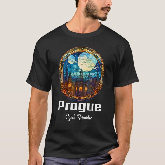 T-shirt Prague République Tchèque Vitrail Souvenir Pragu (Devant)