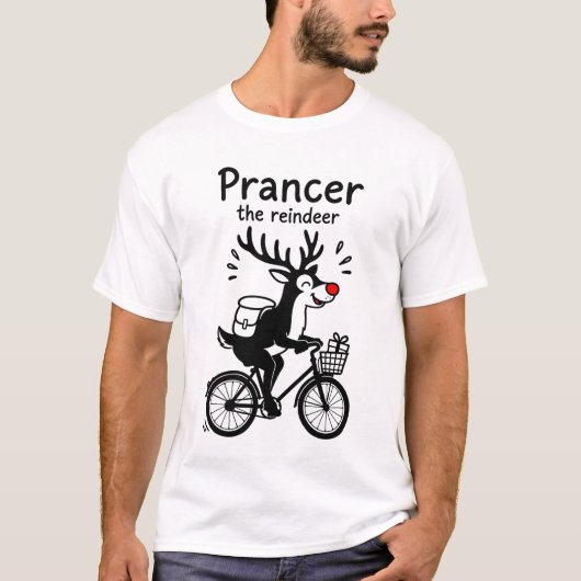 T-shirt Prancer le renne faisant du vélo (Devant)