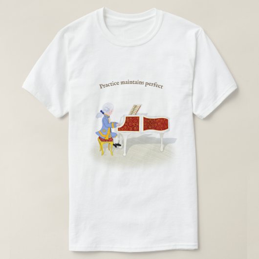 T-shirt "Pratique Conserve Parfait" Mozart Jouer Piano (Design devant)
