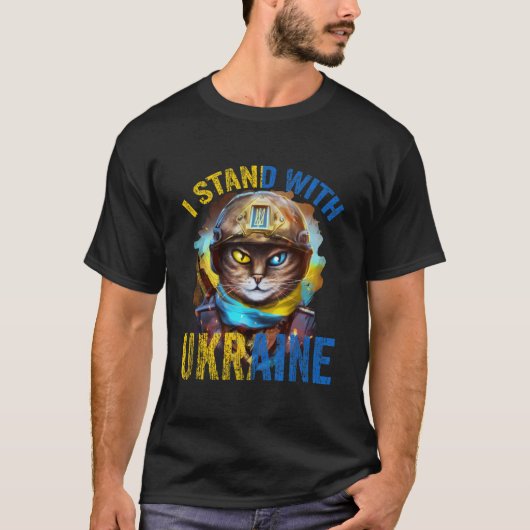 T-shirt Pray For Support Ukrainian Cat Soldier Stand With (Devant)