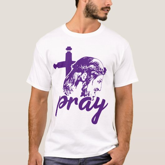 T-shirt Pray Typographie Jésus Image Purple (Devant)