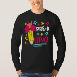 T-shirt Pré K Diva Girls Head Bow Star Étudiante et enseig