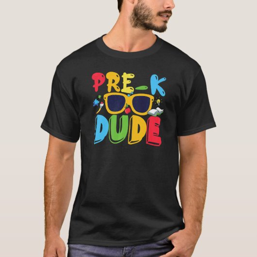 T-shirt Pré K Dude Retour À L'École Premier Jour De L'Écol (Devant)