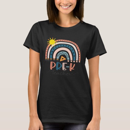 T-shirt Pré K Enseignant Boho Rainbow Teacher's Day (Devant)