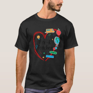 T-shirt Pré K Enseignant Coeur Coloré Articles scolaires R
