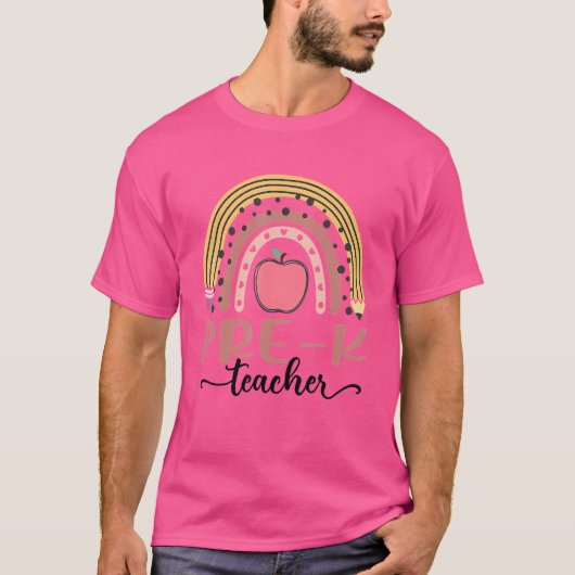 T-shirt Pré K Enseignant Leopard Boho Rainbow Retour À L'É (Devant)