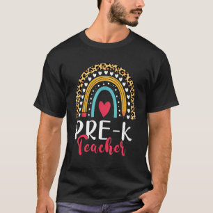 T-shirt Pré K Enseignant Leopard Rainbow Heart Retour À L'
