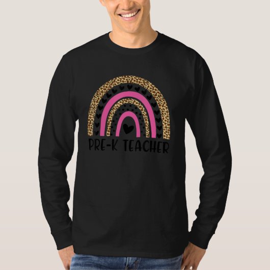 T-shirt Pré K Enseignant Leopard Rainbow Retour À L'École (Devant)