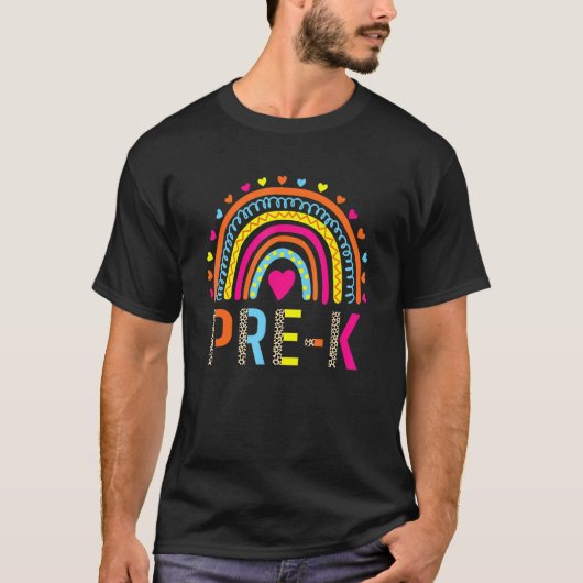 T-shirt Pré K Enseignant Leopard Rainbow Retour À L'École (Devant)