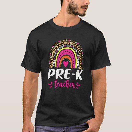 T-shirt Pré K Enseignant Rainbow Leopard Retour À L'École (Devant)