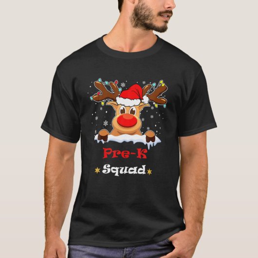 T-shirt Pré-K Squad Rinder Plaid Santa Hat Enseignant Noël (Devant)