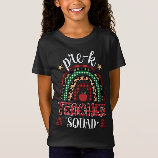 T-Shirt Pré-K Teacher Squad Rainbow Buffalo Plaid Teacher (Devant)