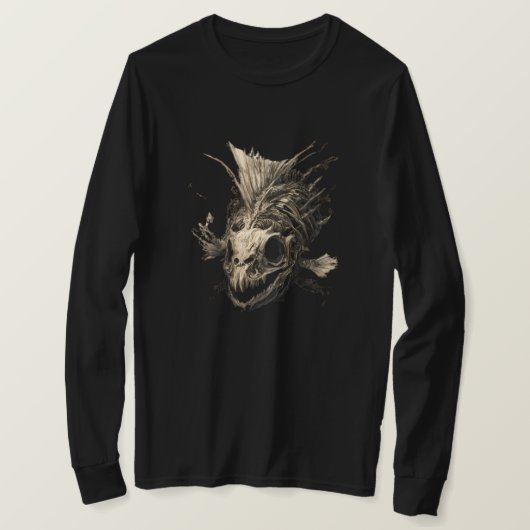 T-shirt Prehistoric Fish Skull Grunge Dark Long Sleeve (Design devant)