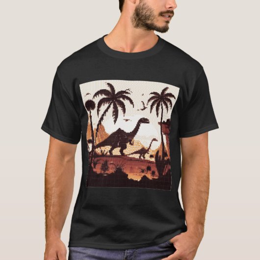 T-Shirt Prehistorische landschap met dinosaurussen (Voorkant)