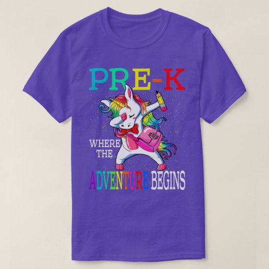 T-shirt PréK où l'aventure commence licorne (Design devant)