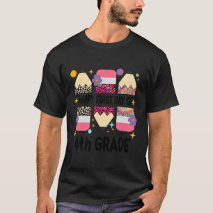 T-shirt Premier Jour De 4E Année Enseignant Leopard Pencil