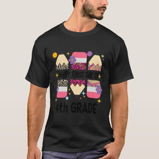 T-shirt Premier Jour De 4E Année Enseignant Leopard Pencil (Devant)