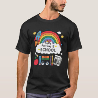 T-shirt Premier Jour De Classe Arc-en-ciel Enseignantes Fi