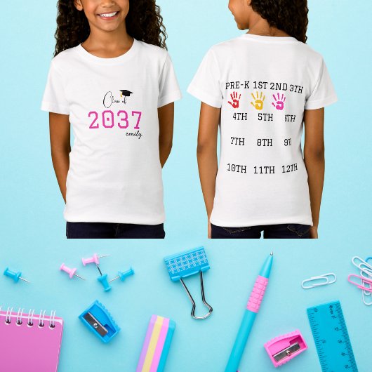 T-Shirt Premier jour de l'école, Classe de 2037 empreinte