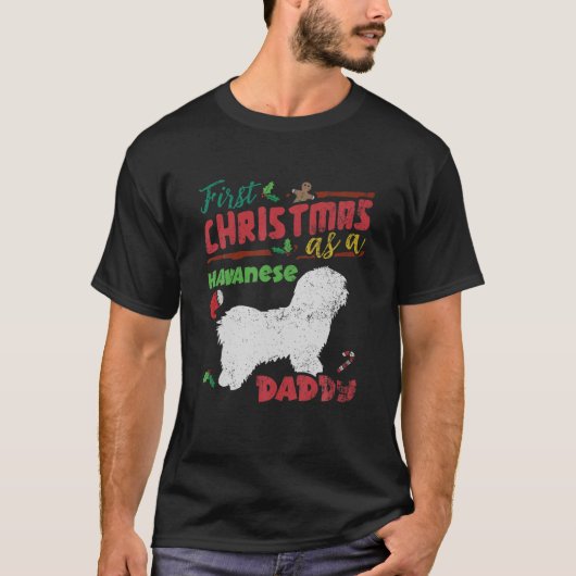 T-shirt Premier Noël En Tant Que Chien Havanais Papa - Hav (Devant)