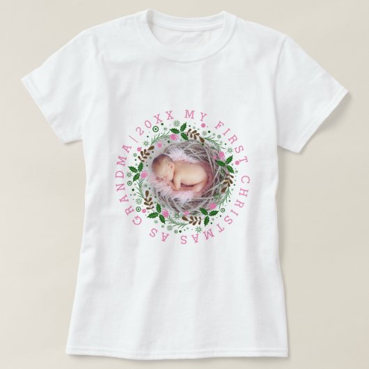 T-shirt Premier Noël en tant que grand-mère a couru rose (Design devant)