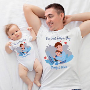 T-shirt Première fête des pères nouveau papa et bébé jumel