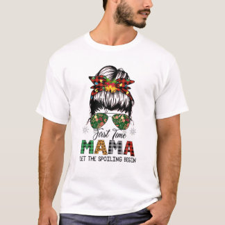 T-shirt Première Fois Mama Est. Pajama de Noël Messy Bun 2