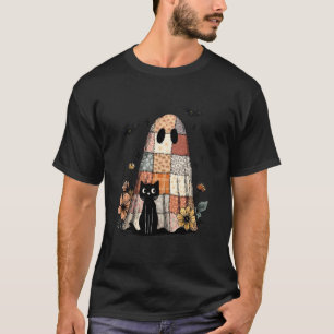 T-shirt Préparatifs Rétro Floral Patchwork Fantôme et Chat