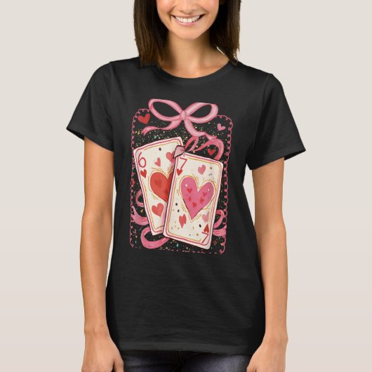 T-shirt Preppy 6 7 Valentine Couple Love Hearts Playing Ca (Devant)