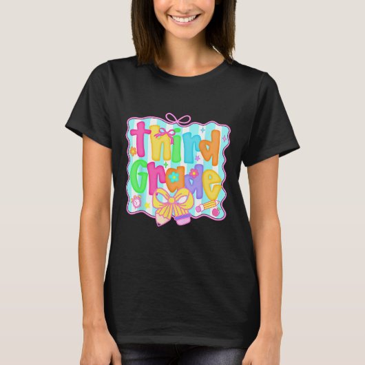 T-shirt Preppy Back To School 3rd Grade Coquette Bow Girls (Devant)
