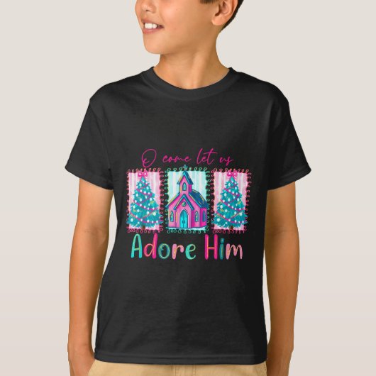 T-shirt Preppy Christian Retro Christmas Oh Come Let Us Ad (Devant)