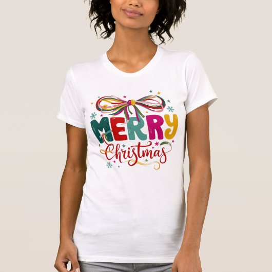 T-shirt Preppy Joyeux Noël Coquette Bow Xmas (Devant)