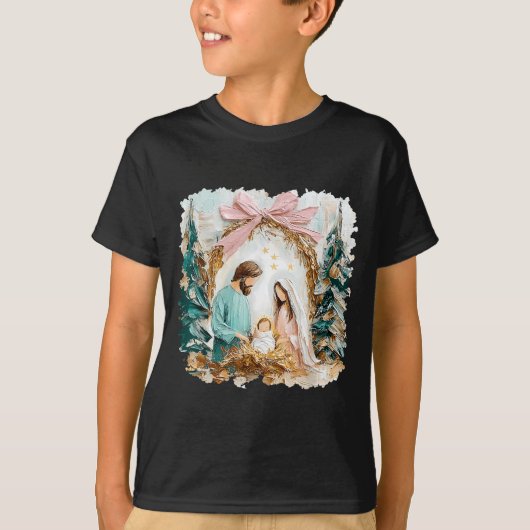 T-shirt Preppy Painted Christian Nativity Scene God Faith (Devant)