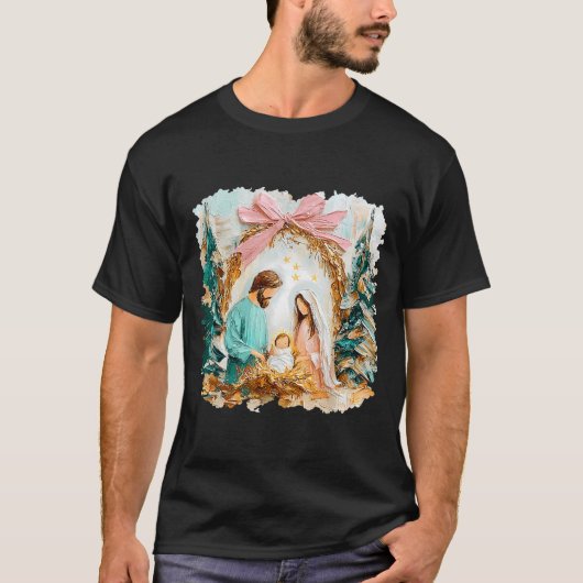 T-shirt Preppy Painted Christian Nativity Scene God Faith (Devant)