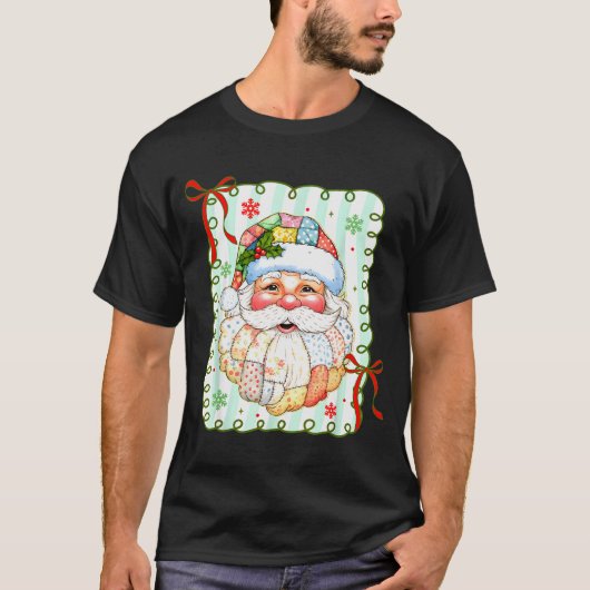 T-shirt Preppy Santa Claus Christmas Patchwork Santa Xmas (Devant)