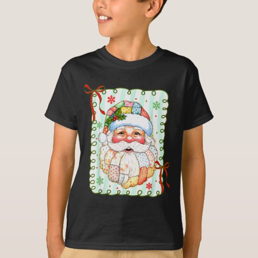 T-shirt Preppy Santa Claus Christmas Patchwork Santa Xmas (Devant)
