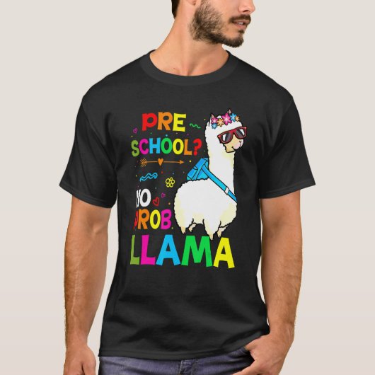 T-shirt Preschool Teacher Rainbow No Prob Llama 100th Day (Devant)