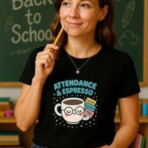 T-shirt Présence & Espresso; Cute Teacher Café & Nom