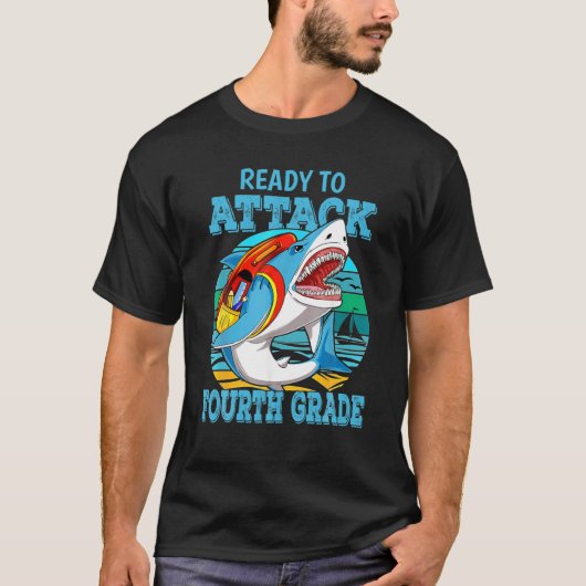 T-shirt Prêt À Attaquer Le Requin De 4E Année À L'École (Devant)
