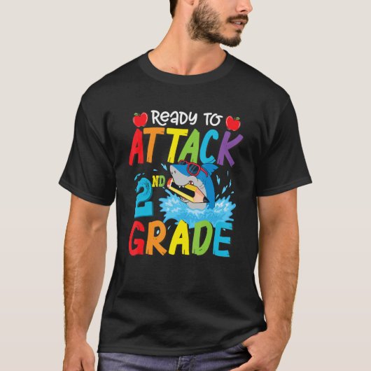 T-shirt Prêt À Attaquer Les Garçons De Requin De 2E Année (Devant)