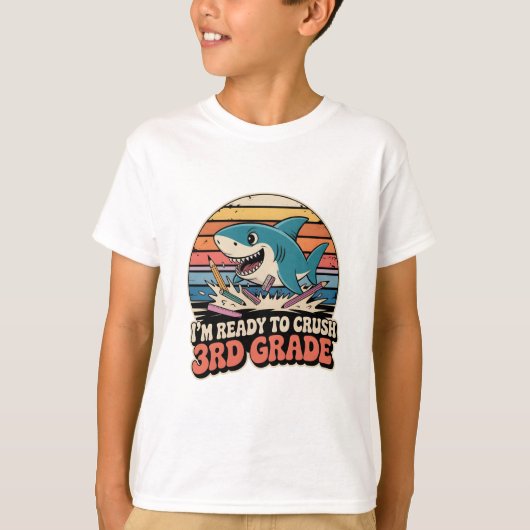 T-shirt Prêt à écraser le requin de 3e année rétro Splash (Devant)