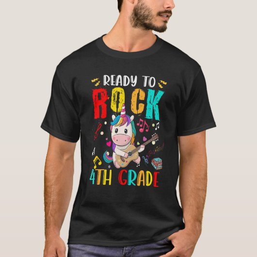 T-shirt Prêt À Rocher Unicorne 4e Classe Jouer Guitare (Devant)