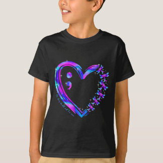 T-shirt Prevention awareness teal purple heart dragonfly 