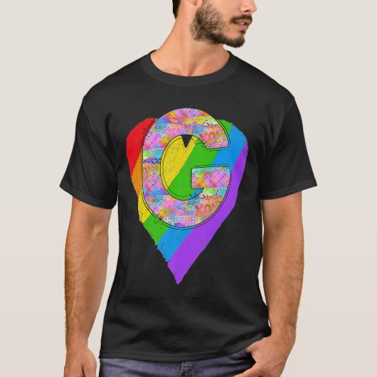T-shirt Pride Arc-en-ciel G Nom initial Monogram Queer (Devant)