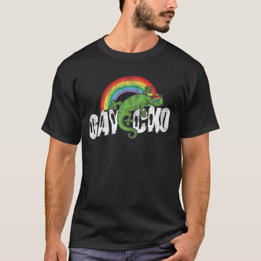 T-shirt Pride LGBT Rainbow Gaycko Gecko Lizard Retro (Devant)
