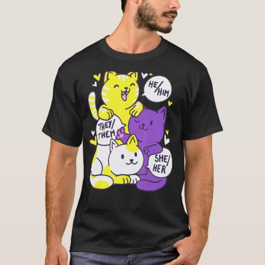 T-shirt Pride non binaire Chat Lgbt Non Binary Drapeau Cut (Devant)