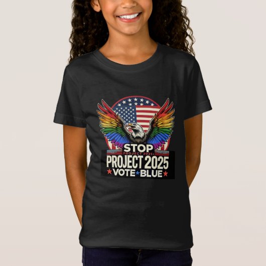 T-Shirt Pride - Stop 2025 - Vote Blue (Devant)